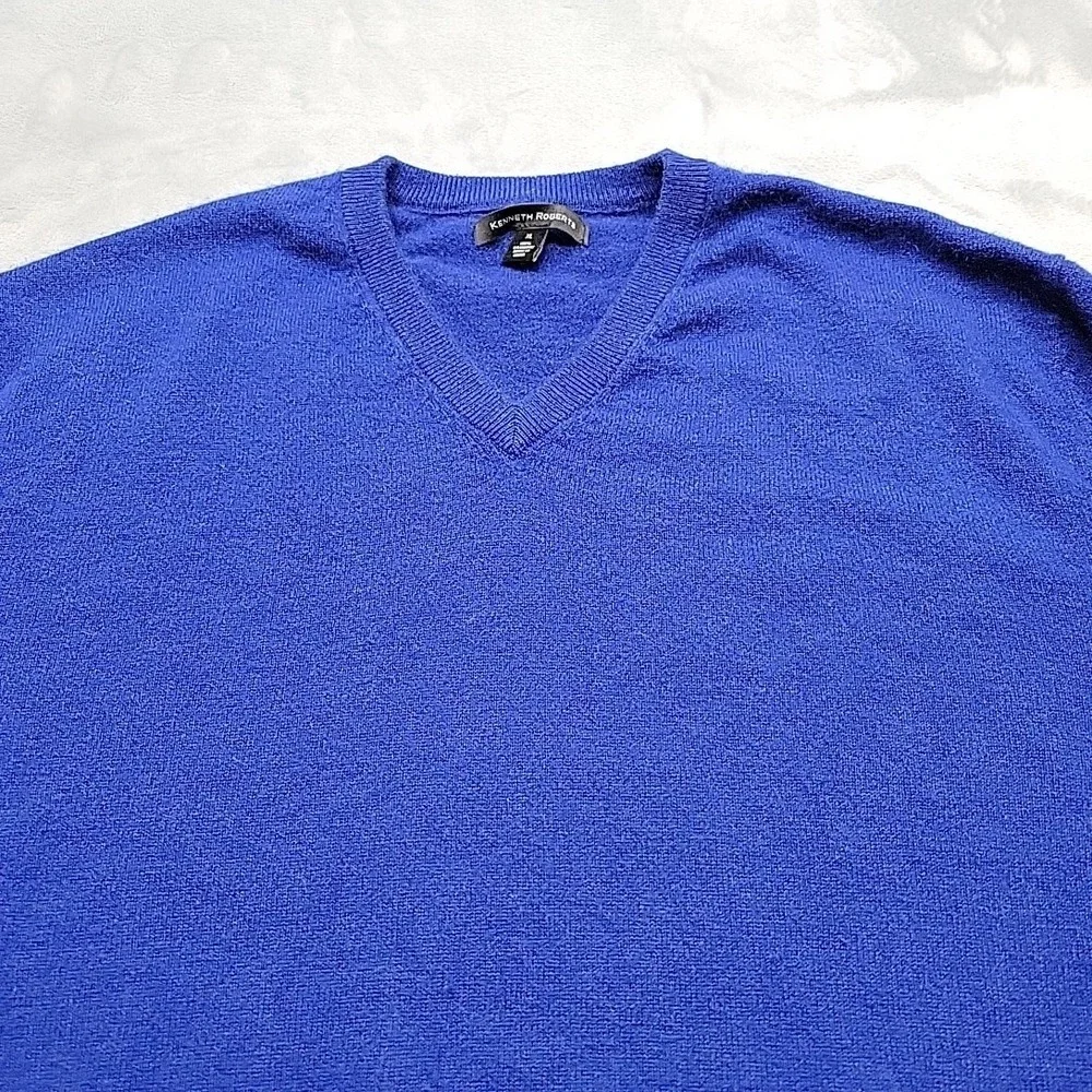 Kenneth Roberts Sweater Mens XL Blue V-Neck Cashmere Soft Warm Pullover